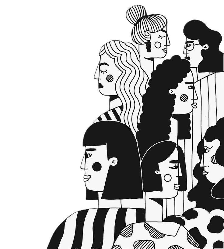 Illustrated portraits of African diaspora women, side by side